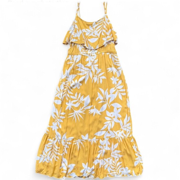 Old Navy Yellow Floral Maxi Dress Sz L Tiered‎ Ruffle Babydoll Flowy *tiny Flaw* - Picture 2 of 16